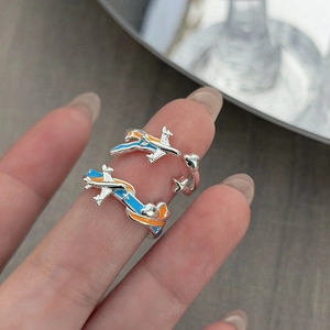 Flugzeug Stern Offener Ring Emaille Tropfen Blau Orange Kontrast Kupfer Minimalistischer Stil Einstellbarer Mode Schmuck Ring Damen