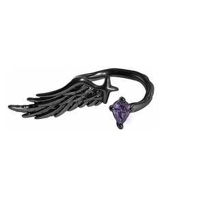 Gothic black wing open ring with purple teardrop zircon and silver star accents
