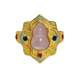 Anello zucca retrò traforato con smalto rosa e motivi di nuvole per donna