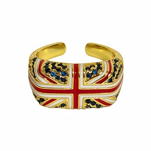 Vintage Britse vlag open ring met emaille en zirkoon in goudkleurige afwerking