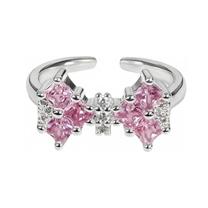 Anello fiocco in argento con gemme rosa e zirconi bianchi stile corona per donna