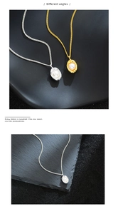 Detailed view of elegant peanut pearl pendant necklaces in gold and silver finishes