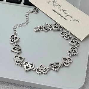 925 Sterlingsilber Hohlherz Armband Minimalistisch Vintage Hip Hop Kreuz Charm Armband Für Damen Eleganter Schmuck Geschenk