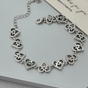 Vintage Silberarmband mit hohlen Herzgliedern, Filigranmuster und S925-Anhänger