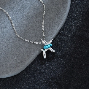 New Chinese Style Balloon Dog Pendant Necklace Copper Gold Silver Plated Turquoise Beads Clavicle Chain Jewelry For Women