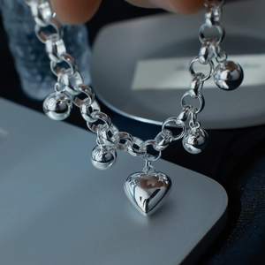 925 Sterlingsilber Herz Kugel Anhänger Armband Für Damen Minimalistisches Poliertes Silbergliederketten Schmuck Geschenk