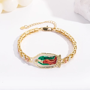 Religious Our Lady Of Guadalupe Enamel Copper Bracelet For Women Vintage Gold Silver Plated Floral Chain Bracelet Jewelry