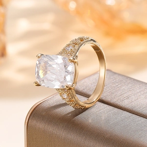 Vintage Copper Heart Zircon Ring For Women Luxury Gold Silver Plated Elegant Party Finger Jewelry Statement Ring Gift