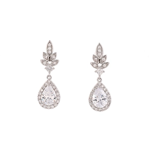 Eleganti orecchini a goccia d'acqua con micro-intarsi e accenti floreali in argento per donna