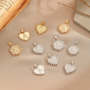 Vintage Copper Initial Letter Pendant Charms Gold Silver Plated Geometric Round Heart Hexagon DIY Jewelry Making Accessories