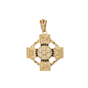 Vintage gold cross pendant with micro-pave zircons and intricate Celtic knot patterns