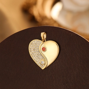 Pendentif Cœur en Cuivre Vintage Avec Zircone Pour Collier DIY Ajouré Queue De Poisson Couronne Design Mom Bijoux Style Français Cadeau Pour Femme (Pendentif Uniquement Sans Chaîne)