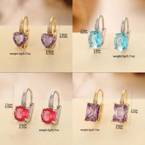 Elegant vintage stud earrings set with colorful ruby and zircon in various geometric shapes