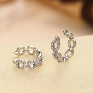 Hip Hop Geometric Chain Ear Cuff Earrings With Micro Inlaid Cubic Zirconia Niche Design Non Pierced Jewelry For Women