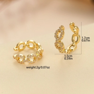 Golden chain cuff earrings with pink zircon micro-inlay for women without piercings