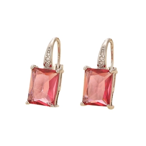 Elegant rectangle pink zircon drop earrings in vintage gold plated finish for women