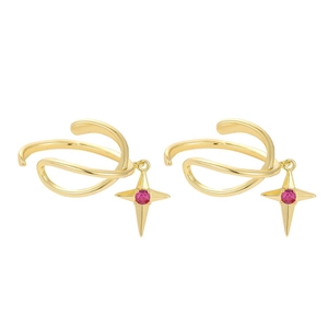 Eleganti ear cuff a spirale dorati con ciondoli a stella in zircone rosso per donne