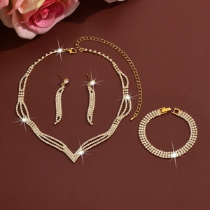 Funkelndes goldenes Brautschmuck-Set in Fuchsform mit Halskette Ohrringen Armband