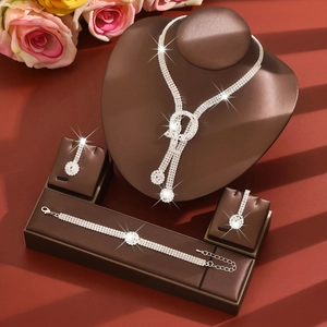 Luxurious Copper Rhinestone Bridal Necklace Earrings Bracelet Eco-friendly Nickel-free Sparkling Wedding Banquet Jewelry