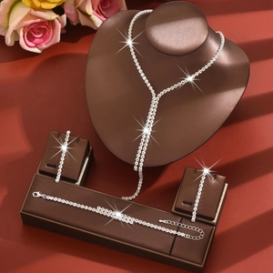 Elegant rhinestone tassel necklace, bracelet and earring jewelry set for formal parties