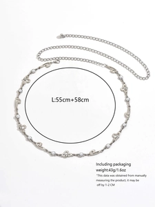 Cadena de plata para cintura con perlas blancas y dijes de corazón, largo 55cm más 58cm