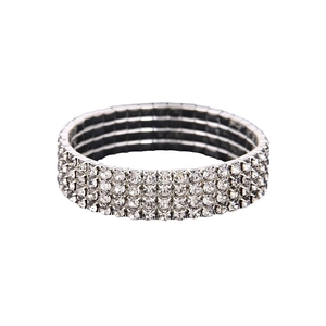 Sparkling four-row square rhinestone stretch bracelet in a silver-tone metal finish