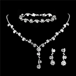 Silver bridal jewelry set with sunflower rhinestone necklace and drop earrings