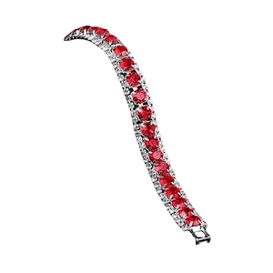 Exquisite bridal wedding bracelet with sparkling red crystals and rows of white rhinestones