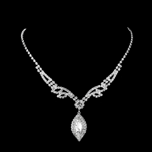 Elegant bridal jewelry set with marquise cut crystal necklace in silver finish