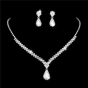 Sposa Collana E Orecchini Strass Cristallo Taglio Pera Elegante Moda Banchetto Accessori Gioielli