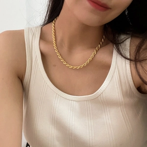 Y2K vergoldete Edelstahl-Kordelkette Choker-Halskette für Damen am Model getragen