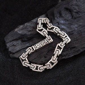 Pulsera de cadena de dragón de plata S925 vintage con grabados sánscritos de hombre