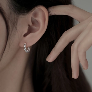 Boucles d'Oreilles Créoles Uniques Texture Épine Avec Tige en Argent Sterling 925 Cuivre Plaqué Argent Bijoux Femme