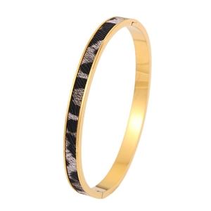 Bracciale rigido dorato in acciaio inossidabile con inserto in pelle leopardata