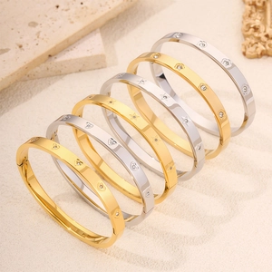 Bracciale Rigido in Acciaio Inossidabile Con Cuore Stella Fiore E Zirconia Oro Argento Gioielli di Moda per Donna