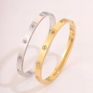 Bracciali in acciaio inossidabile lucido con zirconi a forma di fiore in oro e argento
