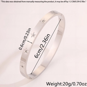 Dimensioni dettagliate del bracciale in acciaio inossidabile argento con incisione di stelle
