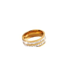 Golden titanium steel eternity ring with double rows of square moissanite stones