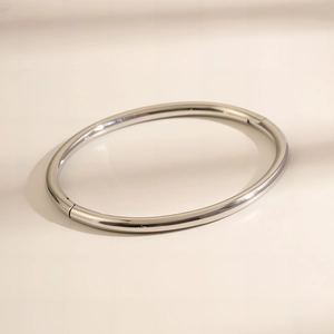 Gepolijste zilveren roestvrijstalen ovale armband met minimalistische spiegelafwerking