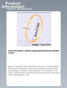 Gedetailleerde maattabel van een 4mm goud vergulde titanium stalen armband van 60mm