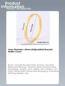 Detailweergave van 6mm gepolijste titanium stalen gouden armband met 60mm diameter maten