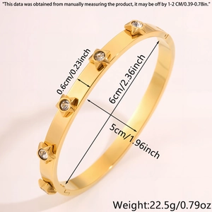 Detailed size chart of gold star bangle showing width, diameter and weight dimensions
