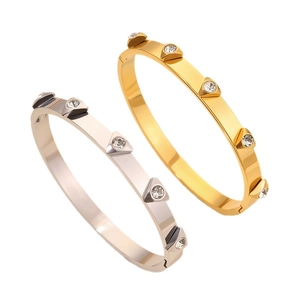 Polished gold and silver titanium steel bangles with triangular zircon inlay decoration