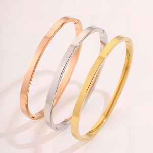 Gepolijste titaniumstalen armbanden in roségoud, zilver en goud met verborgen sluitingen