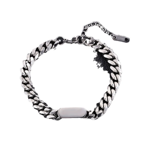 Klassisches Armband aus Edelstahl mit Panzerkette und ovalem Anhänger für Damen und Herren