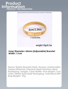 Dettaglio del bracciale elastico in acciaio al titanio dorato, 1,1 cm e diametro 60 mm