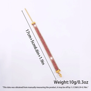 Misura dettagliata di un bracciale dorato con cristalli rosa, 17cm più 5cm di estensione