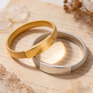 Bracciale a Fascia Elastica in Acciaio Inossidabile Unisex Minimalista Piastra Rettangolare Lucida Gioielli a Polsino