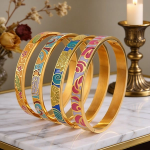 Retro Roestvrij Staal Emaille Armring Voor Dames Verguld Drup Olie Bloem Wervel Patroon Scharnierend Armband Sieraden