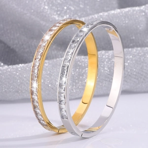 Bracciale Rigido di Lusso in Acciaio al Titanio con File di Diamanti Moissanite Oro Argento Zirconia Quadrata Gioielli Eleganti Donna